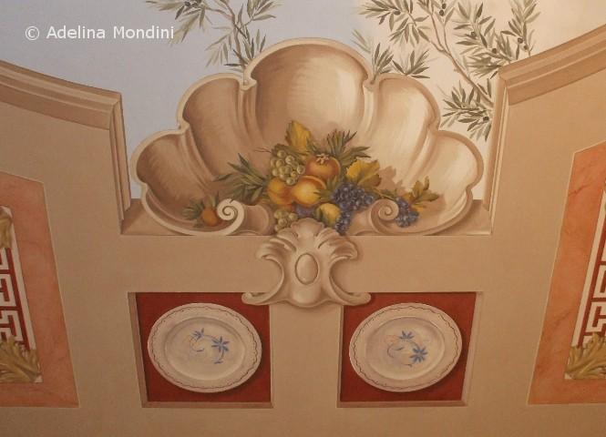 Trompe l'oeil dipinto su soffitto sala da pranzo